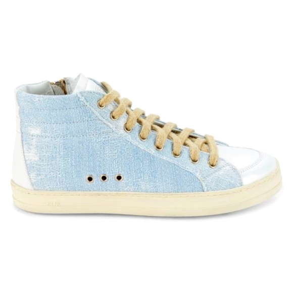 P448‎ High Top Skater Shoe Size 39 9 Denim Leather Burlap - Picture 1 of 10